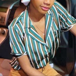 Striped button up top